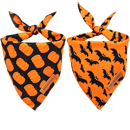 Realeaf Halloween-Hundehalstuch, Kürbis-Herbstschal für Jungen und Mädchen, hochwertiger, strapazierfähiger Stoff, orangefarbenes Urlaubszubehör für kleine und mittelgroße Hunde, Größe S, 2 Stück von Realeaf