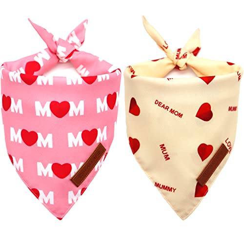 Realeaf Hundehalstücher zum Muttertag, wendbar, "I Love My Mom", für Jungen und Mädchen, Premium-strapazierfähiger Stoff, Valentinstags-Halstuch für kleine, mittelgroße und extra große Hunde (Größe S) von Realeaf