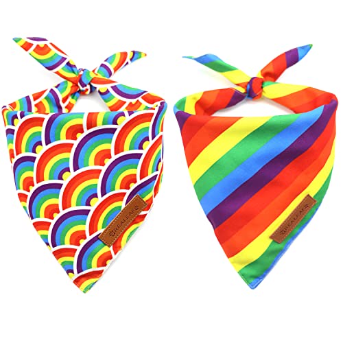 Realeaf Pride Hunde-Bandanas, 2 Stück, LGBT LGBT+ Regenbogen-Schals, Lätzchen für Hunde, hochwertiger, langlebiger Stoff, Dreieck, wendbares Bandana für kleine, Haustiere (Pride Day, Large) von Realeaf
