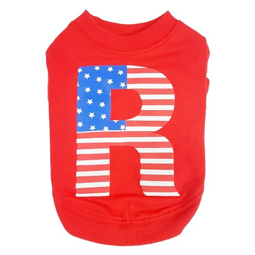Hundeshirt, amerikanische Flagge, 4. Juli, Welpen-T-Shirt, R Haustierkleidung, Sterne und Streifen, rund (Rot, XL) von Realpet