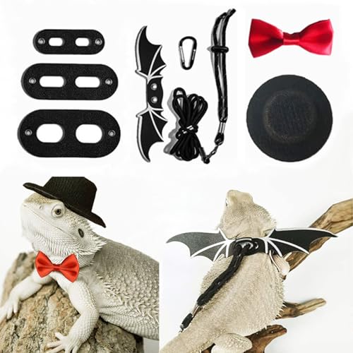 Bartdrachen-Geschirr mit Leine, Weihnachtsverkleidung, Dinosaurierflügel-Design, verstellbare Leine, Fledermausflügel, Kostümzubehör mit Hut und Fliege für Eidechsenreptilien, Gecko, Leguane Bartdrachen-Geschirr mit Leine, Weihnachtsverkleidung, Dinosaurierflügel-Design, verstellbare Leine, Fledermausflügel, Kostümzubehör mit Hut und Fliege für Eidechsenreptilien, Gecko, Leguane von Rebecca online