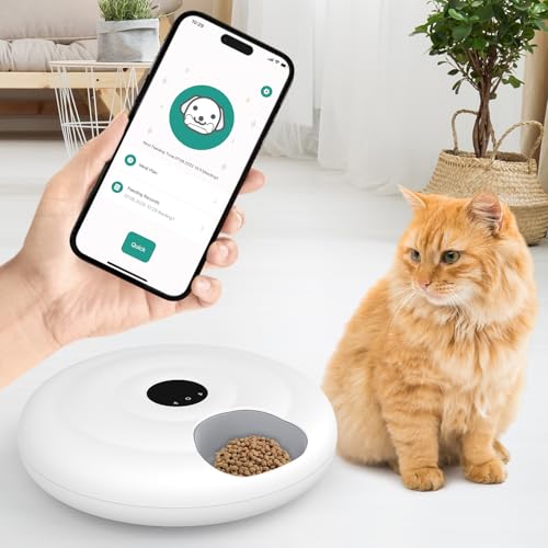 Futterautomat Katze Nassfutter,6 Mahlzeiten Nassfutterautomat für Katzen mit 2 Eispackungen WiFi App-Steuerung Timer, Wiederaufladbarer Automatischer Futterspender Katze für Trockenfutter von Rebongki