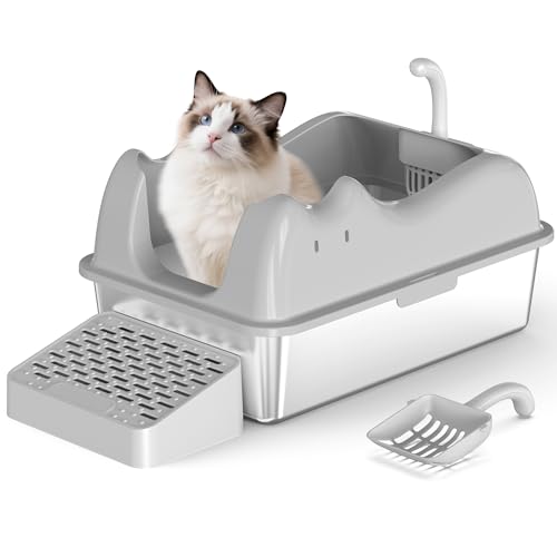 Katzentoilette aus Edelstahl mit Deckel, Katzentoilette aus Metall für große Katzen, Geschlossene Katzentoilette mit hohen Seiten, geruchsresistent, auslaufsicher, antihaftbeschichtet, leicht zu Katzentoilette aus Edelstahl mit Deckel, Katzentoilette aus Metall für große Katzen, Geschlossene Katzentoilette mit hohen Seiten, geruchsresistent, auslaufsicher, antihaftbeschichtet, leicht zu von Rebongki