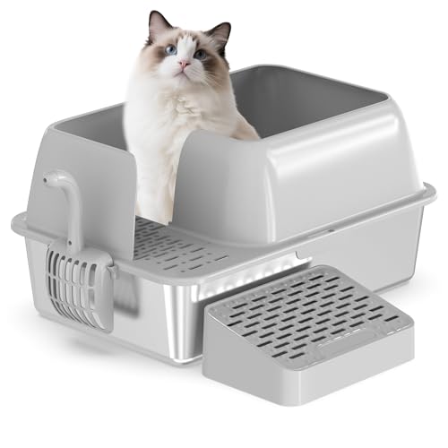 Katzentoilette aus Edelstahl mit Deckel, Katzentoilette aus Metall für große Katzen, Geschlossene Katzentoilette mit hohen Seiten, geruchsresistent, auslaufsicher, antihaftbeschichtet, leicht zu Katzentoilette aus Edelstahl mit Deckel, Katzentoilette aus Metall für große Katzen, Geschlossene Katzentoilette mit hohen Seiten, geruchsresistent, auslaufsicher, antihaftbeschichtet, leicht zu von Rebongki