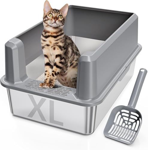 Katzentoilette aus Edelstahl mit hohen Seitenwänden, große Katzentoilette für große Katzen, extragroße Katzentoilette aus Metall mit Deckel Katzentoilette aus Edelstahl mit hohen Seitenwänden, große Katzentoilette für große Katzen, extragroße Katzentoilette aus Metall mit Deckel von Rebongki