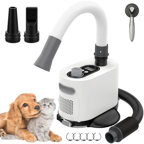 Rebongki Hundefön Blower Hund Profi Hundeföhn mit Einstellbarer Windgeschwindigkeit Handheld Hundefön Trockenmaschine Trockner für Haustiere Haustiertrockner 2 Schläuche 3 Temperatureinstellungen von Rebongki