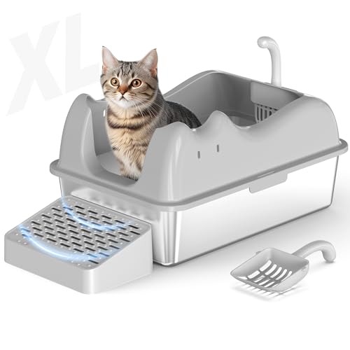 Katzenklo Edelstahl, XXL Katzentoilette 20L für Großkatzen, Edelstahl Katzentoilette mit hoher Seite, Auslaufsicher, Verschüttungssicher und Leicht zu Reinigen, 60cm x 40.5cm x 31cm Katzenklo Edelstahl, XXL Katzentoilette 20L für Großkatzen, Edelstahl Katzentoilette mit hoher Seite, Auslaufsicher, Verschüttungssicher und Leicht zu Reinigen, 60cm x 40.5cm x 31cm von Rebonique