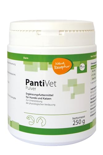 PantiVet Pulver für Hunde und Katzen – Kann zur Verdauungshilfe & Magen-Darm-Stabilisierung bei Hund und Katze beitragen, Ergänzungsfuttermittel mit Flohsamenschalen, Ananas & Banane, 250g von Rebopharm