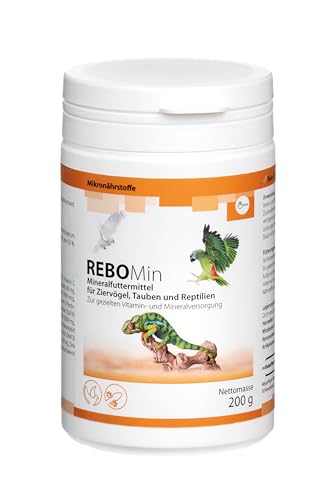 ReboMin Mineralfuttermittel 200 g Pulver: Wichtige Vitamine & Mineralstoffe für Ziervögel, Tauben & Reptilien, Unterstützt Vitalität & Entwicklung, Effektiv bei Nährstoffdefiziten & Mauser von Rebopharm