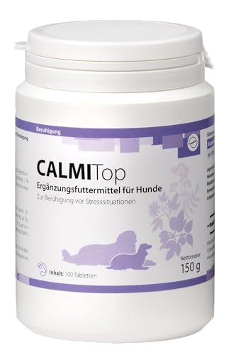 CalmiTop Ergänzungsfuttermittel zur Förderung eines ausgeglichenen und entspannten Verhaltens: Kann natürlich beruhigen mit Tryptophan & Baldrian, Einfache Dosierung, Made in Germany, 100 Stück von reboVet