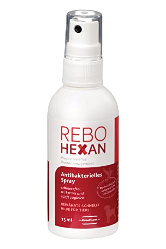 ReboHexan Wundspray 75ml: Polihexanidbasierte Wundreinigung für alle Haustiere, Erreicht tief liegende Stellen, Präzise Sprühapplikation, Entfernt effektiv Unreinheiten von Rebohexan