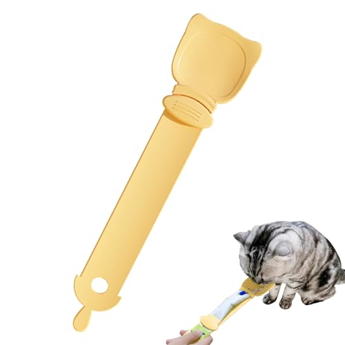 Katzenfutter Löffel Katzenstreifen Quetschlöffel 1/2/3 Pcs Leckerei Löffel Katzenstreifen Strip Happy Spoon, Haustier Futterspender Katzen Spoon Katzen Snack Löffel für Haustiere (1 Gelb) von Recitem