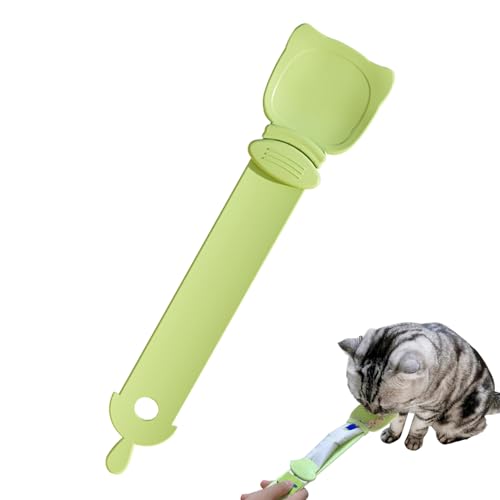Katzenfutter Löffel Katzenstreifen Quetschlöffel 1/2/3 Pcs Leckerei Löffel Katzenstreifen Strip Happy Spoon, Haustier Futterspender Katzen Spoon Katzen Snack Löffel für Haustiere (1 Grün) von Recitem