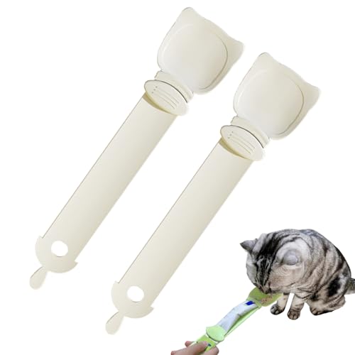 Katzenfutter Löffel Katzenstreifen Quetschlöffel 1/2/3 Pcs Leckerei Löffel Katzenstreifen Strip Happy Spoon, Haustier Futterspender Katzen Spoon Katzen Snack Löffel für Haustiere (2 Weiß) von Recitem