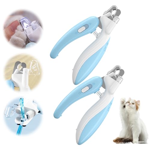 Recitem Haustier Nagelknipser mit LED-Licht, Nagelknipser Krallenschneider, Krallenschere für Katzen Hunde, Nagelschneider Scharfe Klinge Sicheres für Mittlere Kleine Haustiere Krallenpflege (2 Blau) von Recitem