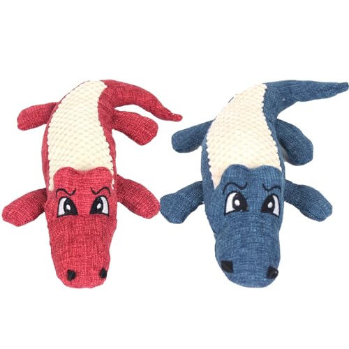 Recitem Hundespielzeug Unzerstörbares Kauspielzeug für Große Mittelgroße, Gefüllte Spielzeug Hund Dog Toys Quietschend Plüsch mit Crinkle Papier für Mittleren Großen Hunde (Blau & Rot) von Recitem