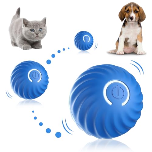 Recitem Interaktives Katzenspielzeug Elektrisch Katzenball mit USB LED Licht, Automatischer 360 Grad Rollbal Interaktives Katzenspielzeug Wiederaufladbarer, Interaktiver katzenball für Katzen (Blau) von Recitem