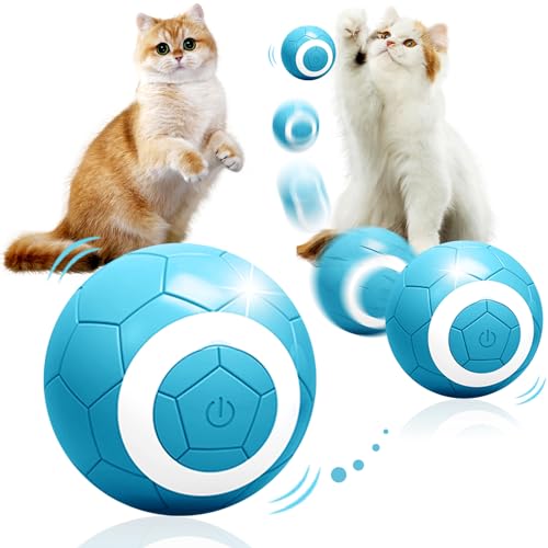 Recitem Katzenspielzeug Elektrisch Katzenball mit LED Licht,360° Selbstdrehender Elektronischer,Type-C USB Wiederaufladbarer Stimulierung Jagdtriebs Lustiges Bälle Spielzeug für Katzen (Blau) von Recitem