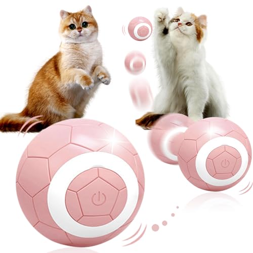 Recitem Katzenspielzeug Elektrisch Katzenball mit LED Licht,360° Selbstdrehender Elektronischer,Type-C USB Wiederaufladbarer Stimulierung Jagdtriebs Lustiges Bälle Spielzeug für Katzen (Rosa) von Recitem