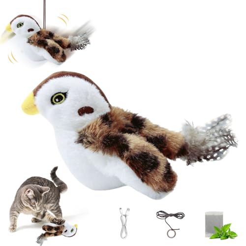Recitem Katzenspielzeug Vogel fliegend elektrisch, Interaktives Vogel mit Katzenminze, Katzenspielzeug Selbständigkeit Vogel, Fliegendes Vogelspielzeug für Katzen (Stil 2) von Recitem