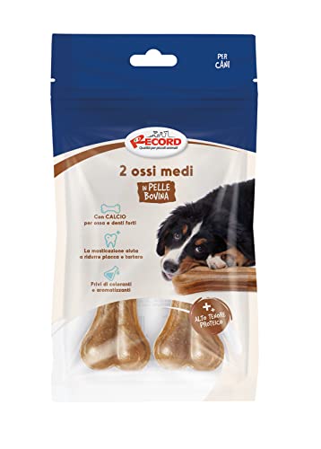 Record 2 Knochen für mittelgroße Hunde. Kauknochen aus Rindsleder für Hunde, Packung mit 2 Stück in wiederverschließbarer Blisterpackung, Größe M 13 cm lang und 65 g Gewicht pro Stück, für mittelgroße Record 2 Knochen für mittelgroße Hunde. Kauknochen aus Rindsleder für Hunde, Packung mit 2 Stück in wiederverschließbarer Blisterpackung, Größe M 13 cm lang und 65 g Gewicht pro Stück, für mittelgroße von Record
