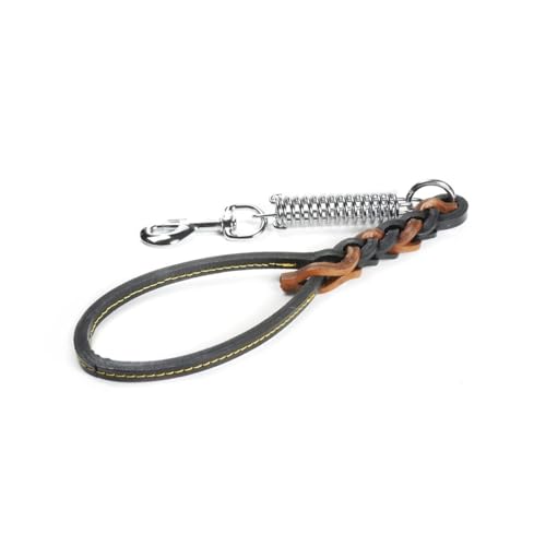 Record Dreidrahtgriff Lederleine mit Feder und Karabinerhaken aus Stahl. Ideal für große Hunde | Farbe Schwarz/Beige, Größe S - 50 cm Record Dreidrahtgriff Lederleine mit Feder und Karabinerhaken aus Stahl. Ideal für große Hunde | Farbe Schwarz/Beige, Größe S - 50 cm von Record