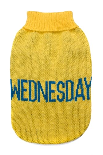 Record - Everyday Hundepullover, weicher Rollkragenpullover mit elastischem Beinabschluss, Bestickt mit Wednesday-Schriftzug | Gelb, S - Rückenlänge 35 cm von Record