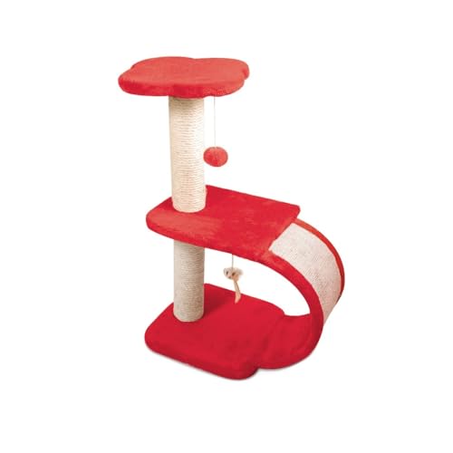 Record Kratzbaum Geranien für Katzen, DREI Ebenen, Vertikale Brücke, Plüsch-Innenseite und Sisal-Außenseite zum Kratzen | Farbe Rot, 30 x 30 x 65 cm von Record