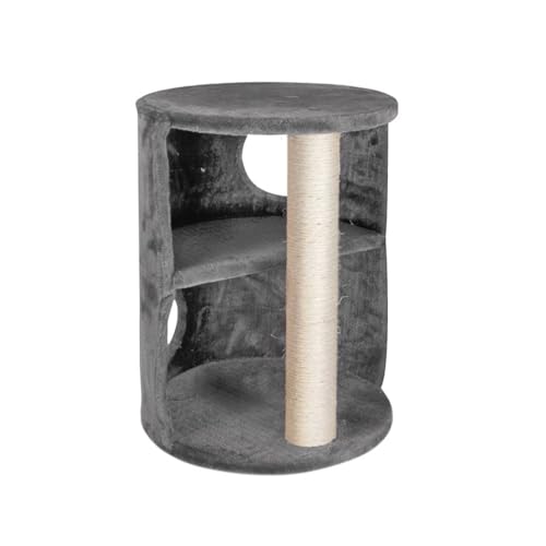 Record - Kratzbaum für Katzen - Maße: Ø 42 x 58 h cm - Farbe grau - ausgestattet mit halbgeschlossener Säulenstruktur aus Plüsch - stimuliert Ihre Katze von Record