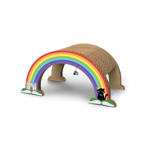 Record Kratzbaum für Katzen in Regenbogenfarben – Struktur aus Karton mit Catnip – Brückenform mit Regenbogen-Dekor an der Seite – Maße: 50 x 25 x 28 H cm – Farbe Havanna von Record