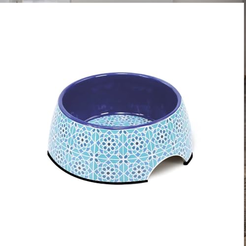 Record Mirage Hundenapf – aus Melamin – ausgestattet mit rutschfesten Noppen – Maße: Ø 17,5 cm – Fassungsvermögen 350 ml – geometrisches Muster in den Farbtönen Blau und Hellblau von Record