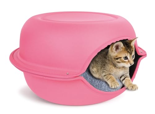 Record - Plüsch-Katzenbett mit Elegantem, verschließbarem und bequemem Kissen. Bequeme und sichere Entspannungsecke für die Katze | Rosa, 44 x 44 x 25 cm von Record