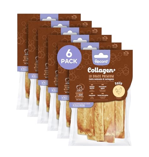 Record - Premium Crackers Snack für Hunde Collagen+ Geschmack Huhn mit hohem Proteinwert Kauen für kollagen-reiche Hunde ohne Farbstoffe 6er Pack von Record