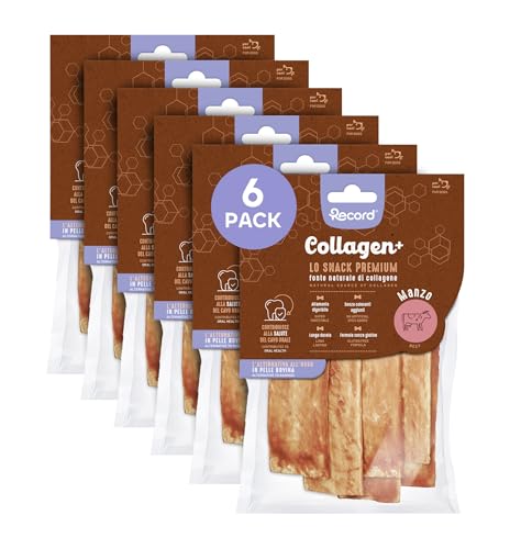 Record - Premium Crackers Snack für Hunde Collagen+ Geschmack Rindfleisch mit hohem Proteinwert Kauen für kollagen reiche Hunde ohne Farbstoffe 6 Beutel von Record