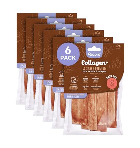 Record - Premium Crackers Snack für Hunde Collagen+ Lachsgeschmack mit hohem Proteinwert | kollagenreiche Hunde Kauen ohne Farbstoffe 6 Beutel von Record