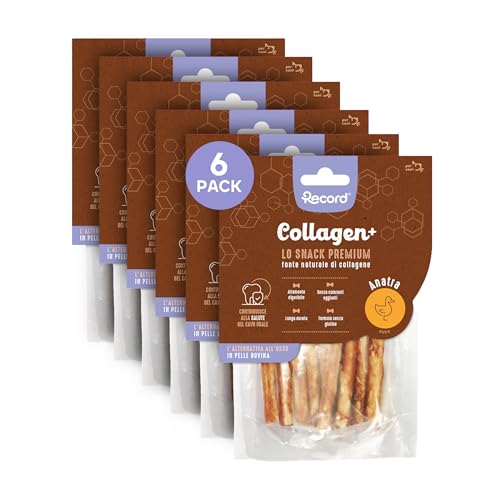 Record - Premium Hundesnack Collagen+ Geschmack Ente mit hohem Proteinwert Kausnack für kollagenreiche Hunde Farbstoffe 6er Pack 60g Beutel|(XS-S) von Record