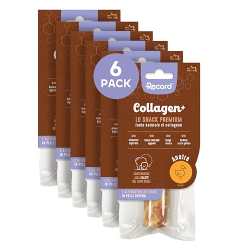 Record - Premium Hundesnack Collagen+ Geschmack Ente mit hohem Proteinwert Kausnack für kollagenreiche Hunde ohne Farbstoffe 6 Beutel à 50 g | (M) von Record