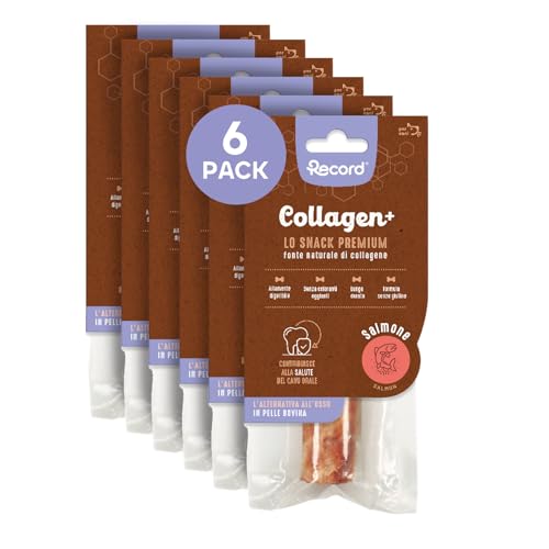 Record - Premium Hundesnack Collagen+ Lachsgeschmack mit hohem Proteinwert kollagenreiche Hunde Kausnack ohne Farbstoffe 6 Beutel à 50 g | (M) von Record
