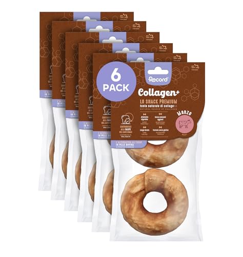 Record - Premium Hundesnack Collagen+ Rindgeschmack Donuts mit hohem Proteinwert kollagenreiche Hunde Kausnack ohne Farbstoffe 6 Beutel à 100 g von Record