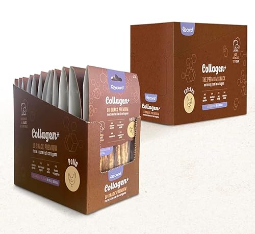 Record - Premium Snack für Hunde Collagen+ Geschmack Huhn. Hochverdauliche Sticks, mit hohem Proteinwert. kollagenreiche Hunde. Ohne Farbstoffe Packung mit 12 Beuteln à 60 g von Record