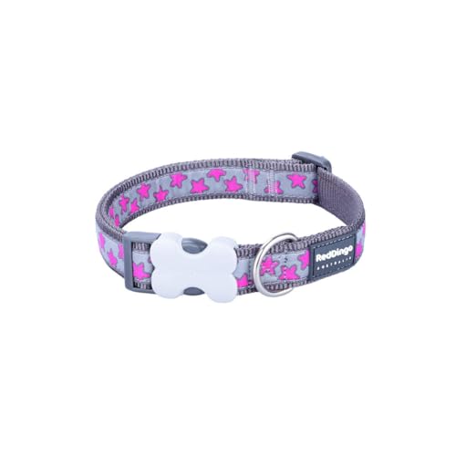 Red Dingo Bucklebone Hundehalsband, Hot Pink Sterne auf Grau, Größe S, 15 mm von Red Dingo