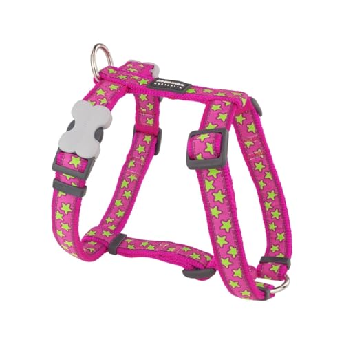 Red Dingo Designer Hundegeschirr, limettengrüne Sterne auf Hot Pink, 12mm x Halsumfang: 25-39cm / Körper 30-44cm Größe XS von Red Dingo