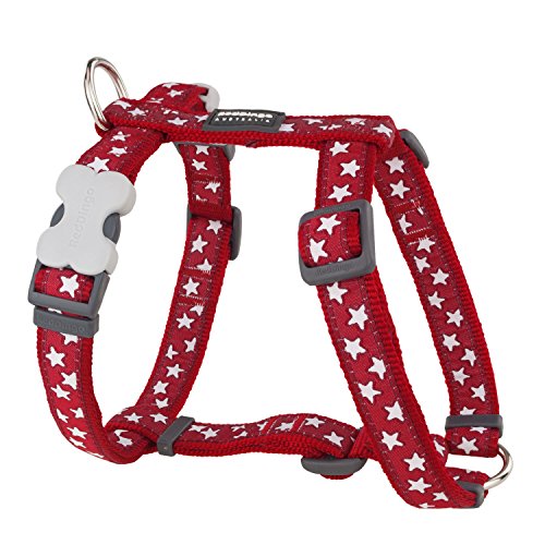 Red Dingo Designer Hundegeschirr, weiße Sterne auf Rot, 12mm x Halsumfang: 25-39cm / Körper 30-44cm Größe XS von Red Dingo