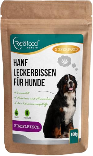 Redfood Nature Hanf Leckerbissen für Hunde, Rindfleisch Superfood, mit Vitaminen und Mineralien, ohne Konservierungsstoffe, 100g von Redfood