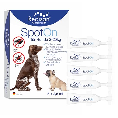 Redisan® Spot on Hund I Pflanzenbasiertes Zeckenmittel OHNE CHEMIE I Effektiver Schutz vor Zecken, Flöhen und Insekten I Zeckenschutz Hund ohne Nebenwirkung I Bis zu 15 Wochen Schutz I MADE IN GERMANY von Redisan