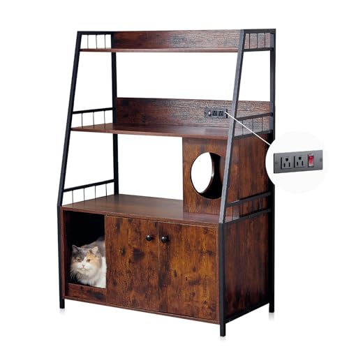 Redlife Kratzbaum mit Katzenklo Schrank, Kratzbaum Holz mit Lagerregal & Futternapfhalterung, Weiches Kissen auf der Oberseite, Multifunktions Kratzbäume für Katzen, 150x80x53 cm (Grau) von Redlifeᅟᅠ