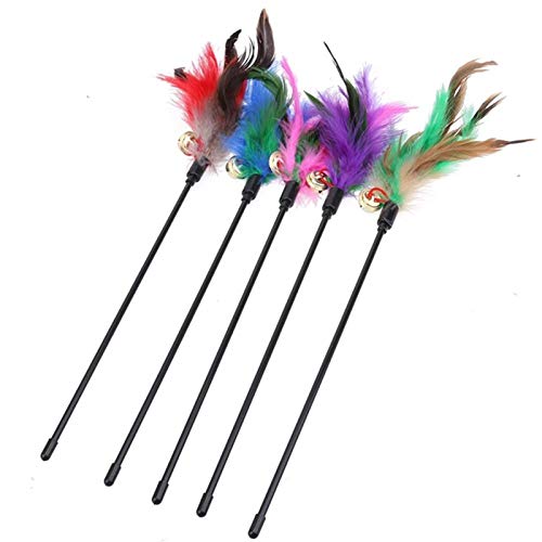 Redsa Cat Toy Feather Cat Toy Feather Wand with Bell Short Cat Wand Hunting Stick for Kitten Cat Fun Playing 45cm Pack of 5 von Redsa