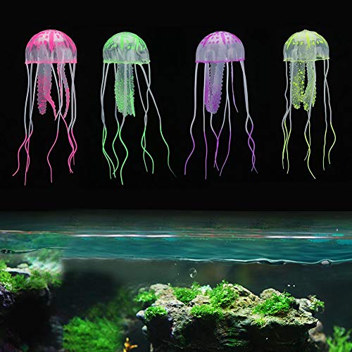 Redxiao 【𝐁𝐥𝐚𝐜𝐤 𝐅𝐫𝐢𝐝𝐚𝒚 𝐃𝐞𝐚𝐥𝐬】 4PCS Fluoreszierende Aquarium Silikonquallen, Aquarium Simulation Quallen, für Aquarium Fisch Tanks von Redxiao