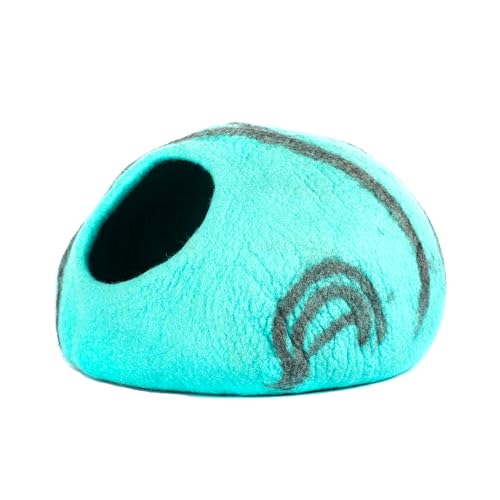 Reefelt Katzenhöhle aus Filz, gestreiftes Design, hochwertig, handgefertigt, 100% Merinowolle, für Katzen und Kätzchen (Blaugrün mit anthrazitfarbenen Streifen) von Reefelt