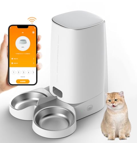 4L Futterautomat Katze, WiFi Intelligenter Katzenfutter Automat, APP-Steuerung, Zeitplan & Gewicht, Futterspender Katze mit Edelstahlnapf für Katzen/Hunde (WLAN, 2 Näpfe) von Reegaty